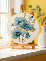 Blue Floral Embroidery Kit – DIY Elegant Flower Hoop Art for Beginners & Craft Lovers