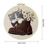 Sleeping Kitten Embroidery Kit for Beginners – DIY Floral Cat Hand Embroidery Hoop Set
