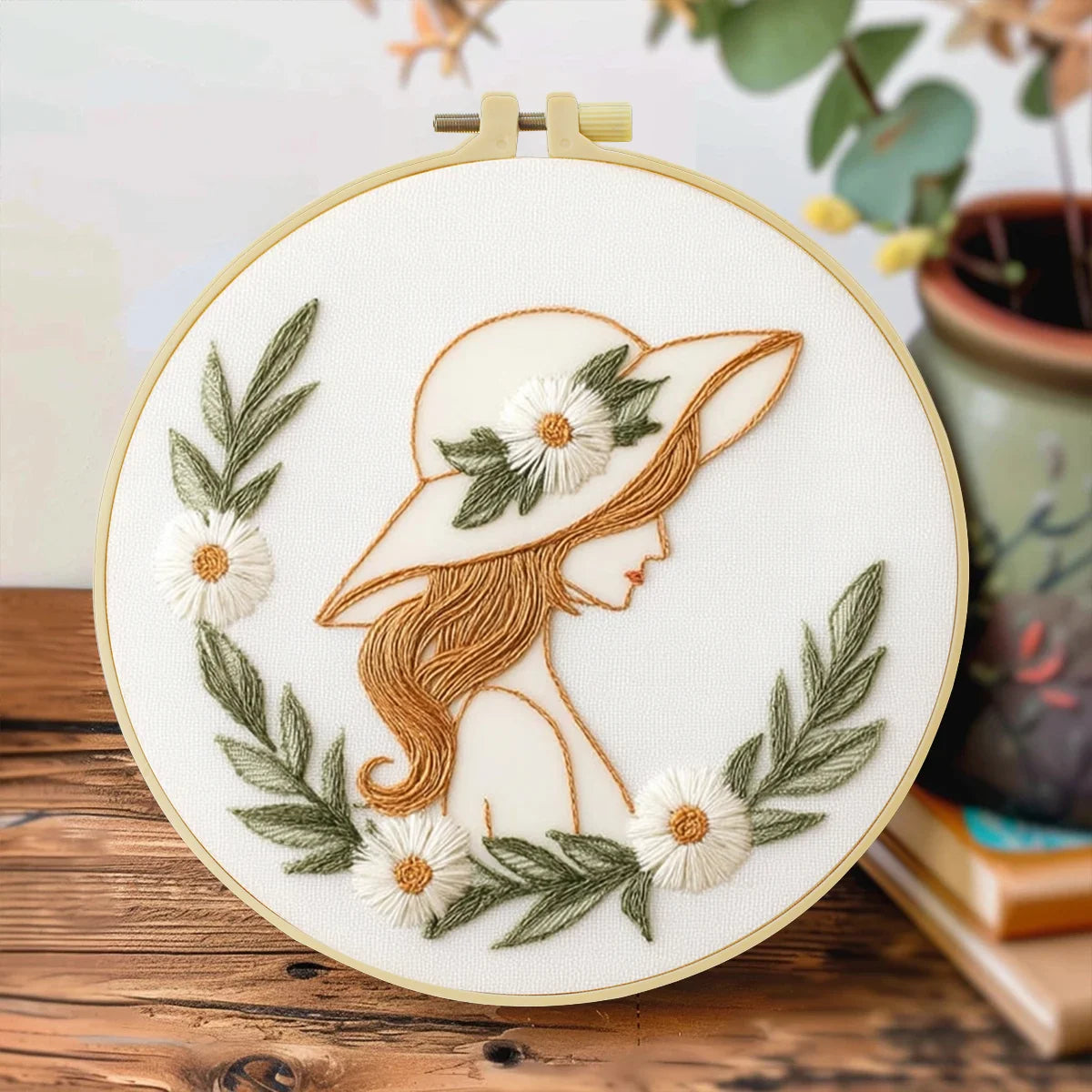 Floral Lady Portrait Hand Embroidery Kit