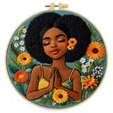 Black Woman Floral Embroidery Kit for Adults – Afro Beauty Hand Embroidery Hoop Art DIY Needlepoint Craft Gift for Her