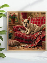 Mischievous French Bulldog Cross Stitch Kit 🐾🛋️