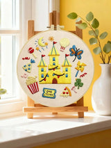 Kids Castle Embroidery DIY Kit – Cute Fantasy Beginner Stitching Kit with Hoop, Pattern & Threads