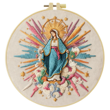 Virgin Mary Embroidery Kit – Colorful Catholic Needlepoint Pattern with Heavenly Rays & Religious Christian Wall Art Decor