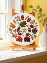 Autumn Leaves Embroidery Kit for Beginners – DIY Fall Hand Embroidery Hoop Set