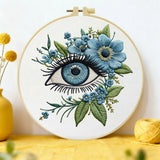 Blue Evil Eye Embroidery Kit for Beginners – DIY Floral Hand Embroidery Hoop Set