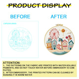 Whimsical Coastal Village Embroidery Kit – Pastel Beach Town & Ferris Wheel Needlepoint Pattern with Seaside Charm