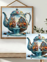 Enchanted Harbor Teapot Cross Stitch Kit ☕⛵🌸🏘️✨