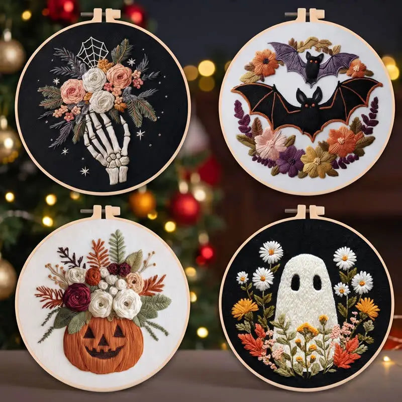 Floral Halloween Embroidery Kit Collection – 4 Designs