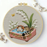 Cozy Cat & Lily of the Valley Embroidery Kit Kits For Stitchers