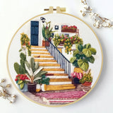 Mediterranean House & Garden Embroidery Starter Kit DIY – Beginner Landscape Hand Embroidery Kit