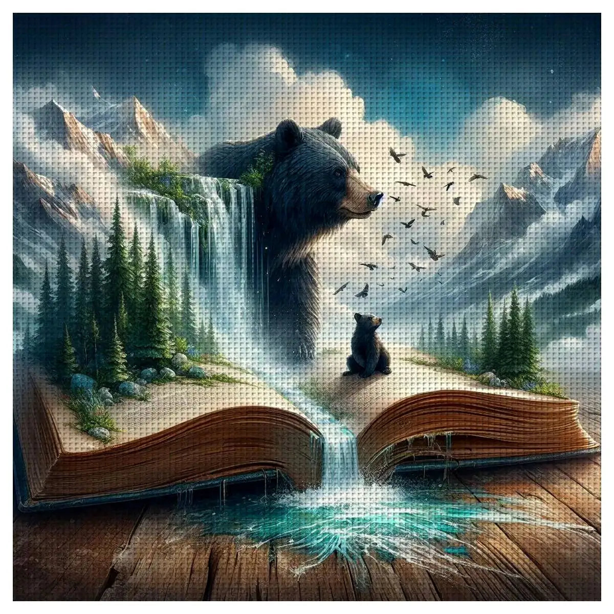 Enchanted Bear Storybook Cross Stitch Kit 🐻📖🏔️💧✨
