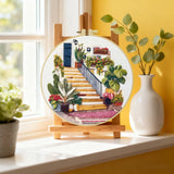 Mediterranean House & Garden Embroidery Starter Kit DIY – Beginner Landscape Hand Embroidery Kit