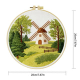Countryside Windmill Embroidery Kit – Peaceful Green Landscape DIY Hand Embroidery Set Kits For Stitchers