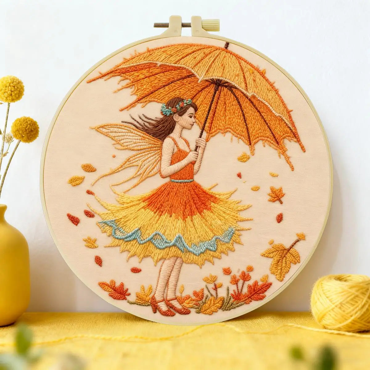 Autumn Fairy Embroidery Kit – Whimsical Fall DIY Hand Embroidery Hoop Art Set