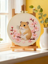 Cherry Blossom Hamster Embroidery Kit – Cute Spring Floral Animal Design Kits For Stitchers