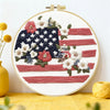 Patriotic American Flag Floral Embroidery Kit – USA Stars and Stripes DIY Needlepoint Hoop Art Rustic Fourth of July Decor Gift