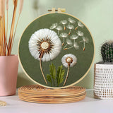Minimalist Dandelion Embroidery Kit – Botanical Puff Flower DIY Needlepoint Hoop Art Modern Nature Decor Craft Gift for Adults