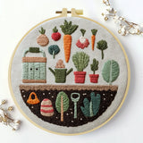 Hand-Embroidered Garden Wall Art – Vegetable & Plant Hoop Decor