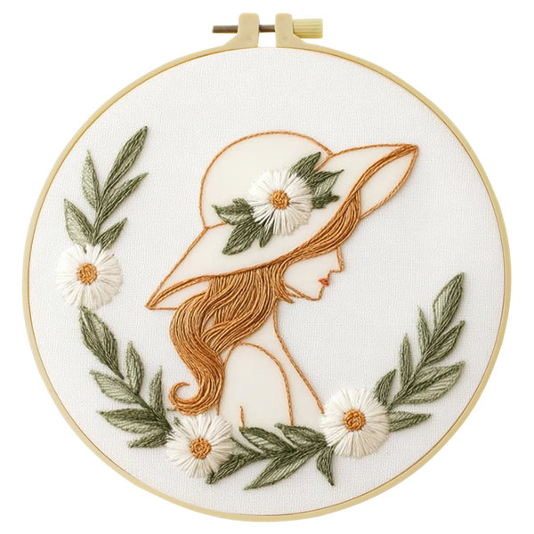 Floral Lady Portrait Hand Embroidery Kit
