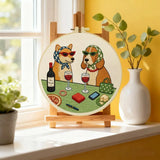 Wine & Whiskers Embroidery Kit – Stylish Dog Friends DIY Hand Embroidery Set 🍷🐶✨ Kits For Stitchers