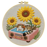 Sunflower DJ Cat Embroidery Kit Kits For Stitchers