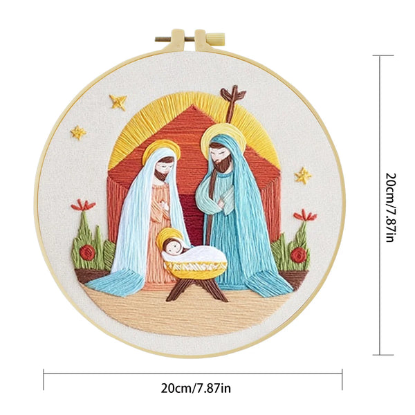 Nativity Scene Embroidery DIY Kit – Christmas Religious Beginner Stitching Kit with Hoop, Pattern & Threads