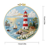 Coastal Lighthouse Embroidery Kit – Nautical Ocean Seascape DIY Needlepoint Hoop Art Beach House Decor Craft Gift for Adults