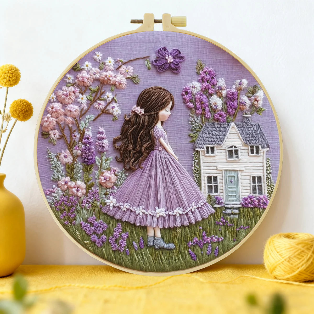 Girl in Floral Garden Embroidery Starter Kit DIY – Beginner Cottagecore Hand Embroidery Kit