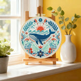 Folk Art Whale & Ocean Floral Embroidery Kit Kits For Stitchers