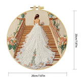 Handmade Bridal Staircase Embroidery Hoop Wall Art – Elegant Wedding Dress Floral Decor