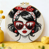 Retro Fashion Girl Embroidery Kit – DIY Modern Woman Hand Embroidery Hoop Art Set