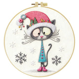 Christmas Cat Embroidery Kit – Cute Winter Kitty DIY Hand Embroidery Hoop Art Set
