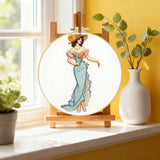 Vintage Lady in Elegant Dress Embroidery Kit – Victorian Style Woman with Floral Gown & Hat DIY Hand Stitch Art Set with Hoop & Threads