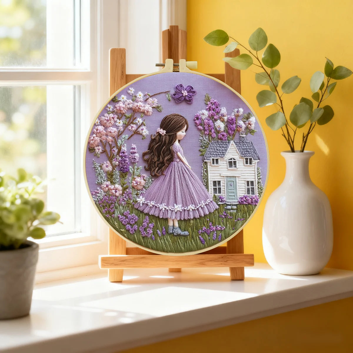 Girl in Floral Garden Embroidery Starter Kit DIY – Beginner Cottagecore Hand Embroidery Kit