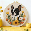 Boston Terrier Embroidery Kit – Floral Puppy DIY Hand Embroidery Hoop Art Set Kits For Stitchers