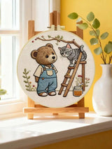 Bear & Kitten Friends Embroidery Kit – Whimsical Woodland DIY Hand Embroidery Set 🧸🐱🌿 Kits For Stitchers