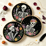 Floral Skeleton Embroidery Kit – Set of 3