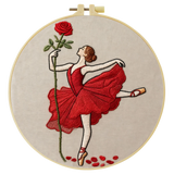 Handmade Red Rose Ballerina Embroidery Hoop Wall Art – Elegant Ballet Dancer Decor