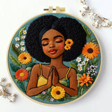 Black Woman Floral Embroidery Kit for Adults – Afro Beauty Hand Embroidery Hoop Art DIY Needlepoint Craft Gift for Her