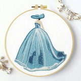 Elegant Blue Princess Dress Embroidery Kit – Fairytale DIY Hand Embroidery Hoop Art Set