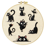 Cute Black Cat Collection Embroidery Starter Kit DIY – Beginner Cartoon Animal Hand Embroidery Kit