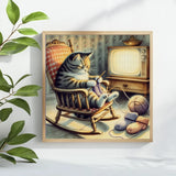 Grandma Cat Knitting Club Cross Stitch Kit 🧶🐱📺