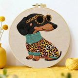 Leopard Chic Dachshund Embroidery Kit Kits For Stitchers