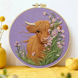 Highland Cow & Wildflowers Embroidery Kit Kits For Stitchers