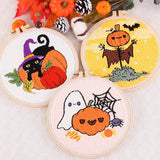 Cute Halloween Pumpkins & Ghosts Embroidery Kit – Set of 3