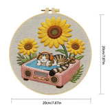 Sunflower DJ Cat Embroidery Kit Kits For Stitchers