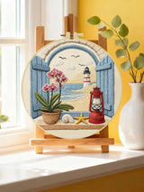 Coastal Lighthouse Embroidery Kit for Beginners – DIY Beach Hand Embroidery Hoop Set