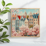 Spring Blossoms Cityscape Cross Stitch Kit 🌸🏙️✨