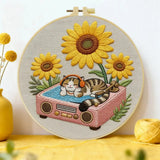 Sunflower DJ Cat Embroidery Kit Kits For Stitchers