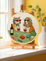 Wine & Whiskers Embroidery Kit – Stylish Dog Friends DIY Hand Embroidery Set 🍷🐶✨ Kits For Stitchers